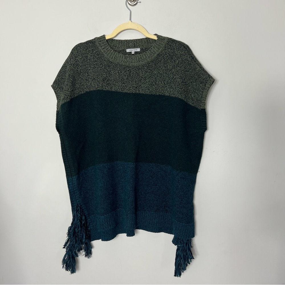 Lisa Todd Cashmere Blend Sweater Poncho Shawl Green *S